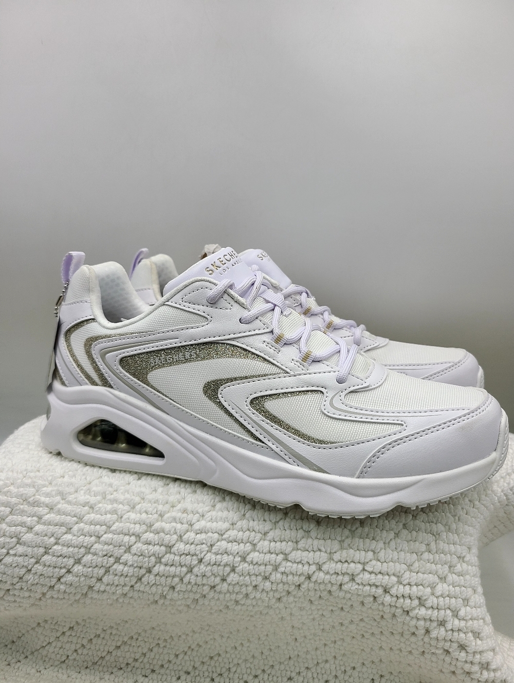Skechers Women's White Athletic Sneakers with Light Purple Accents